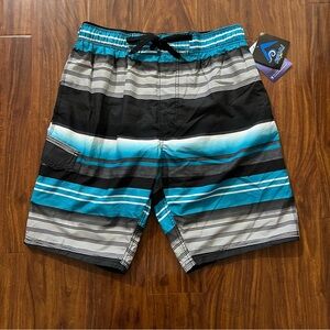 NWT Kanu Surf Men's Victor Blue Black Striped Swim Trunks size large